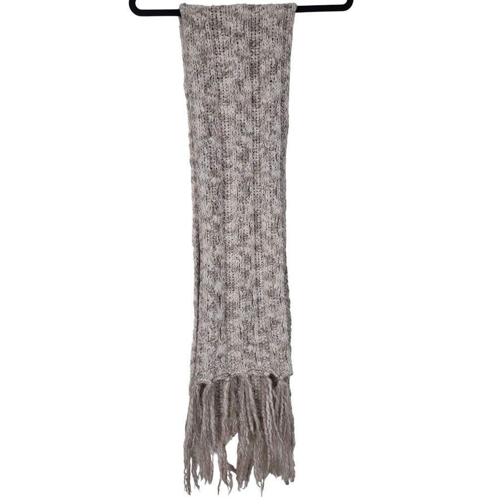 Hush Puppies Scarf One Size Womens 65LX10W Cream Grey Fringe‎ Ends Knit